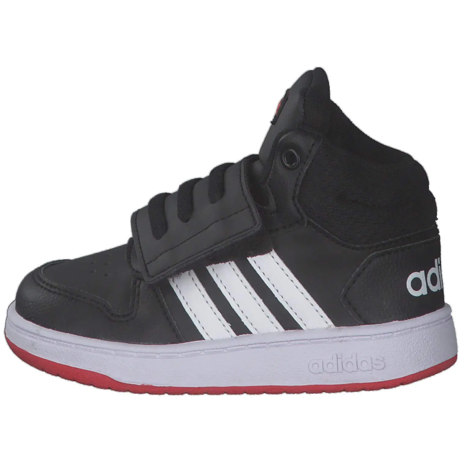 Детские кроссовки для мальчиков с закрытой липучкой Hoops Mid 2.0 Adidas, Core Black Ftwr White Vivid Red — фото 2
