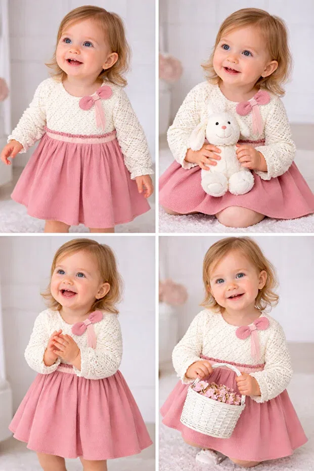 Детское платье для девочек кружевное Elegant lace top and pastel tone baby girl dress Didustore, Pink — фото 3