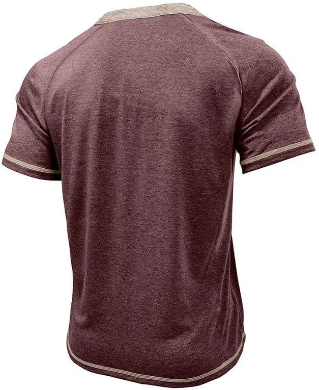 Мужская хлопковая футболка-поло с карманом Regular Fit Henley Neck, Wine — фото 3