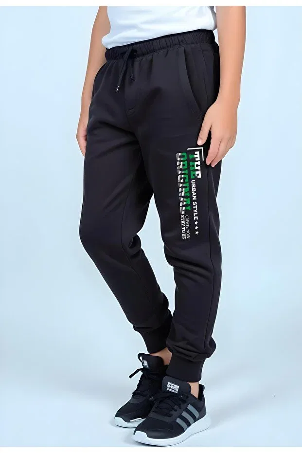 Детские спортивные штаны для мальчиков с принтом Urban Style Printed Jogger Sweatpants Panios Kids, Black — фото 2