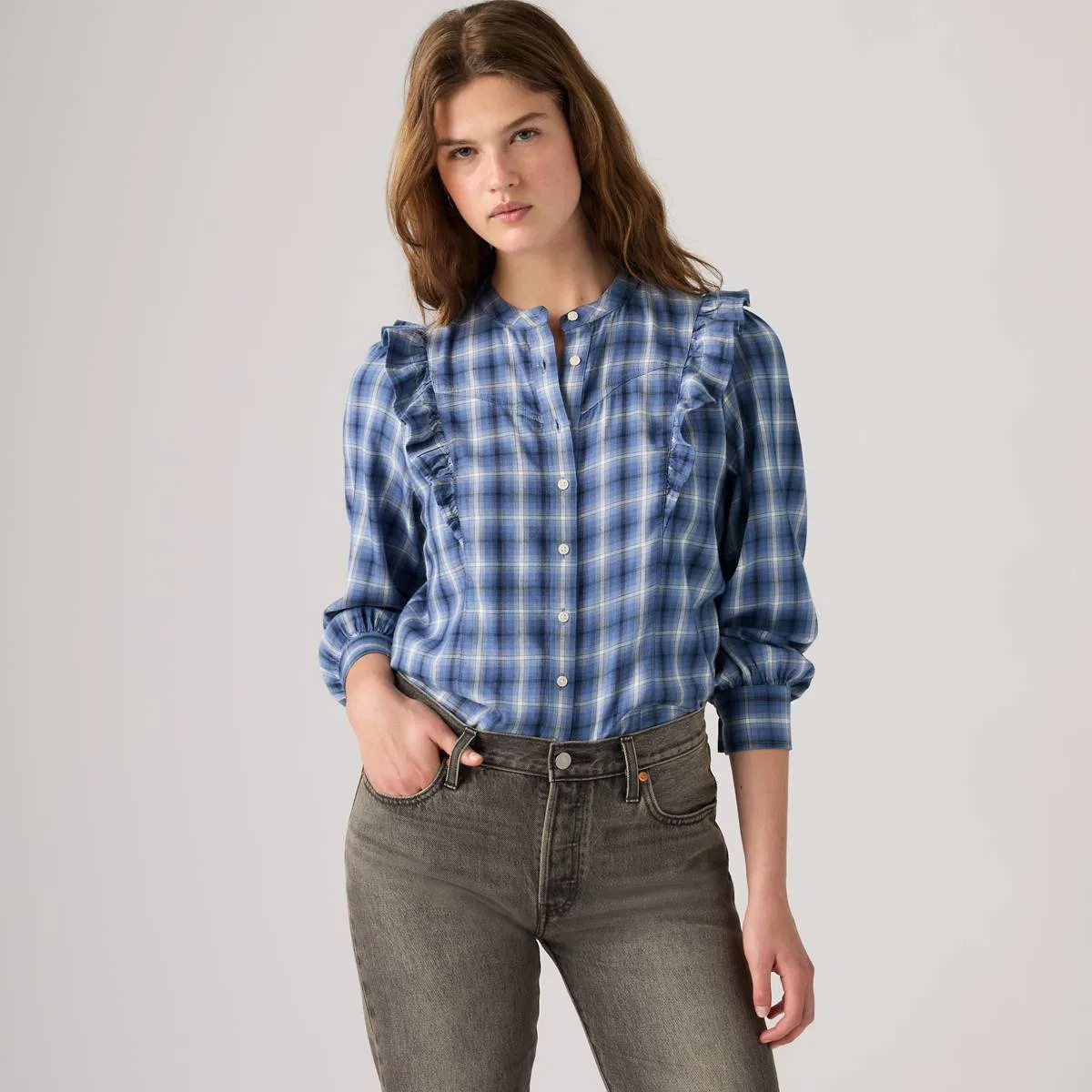 Рубашка в стиле вестерн Джесси Levi's, Isolde Plaid Moonlight Blue - Blue