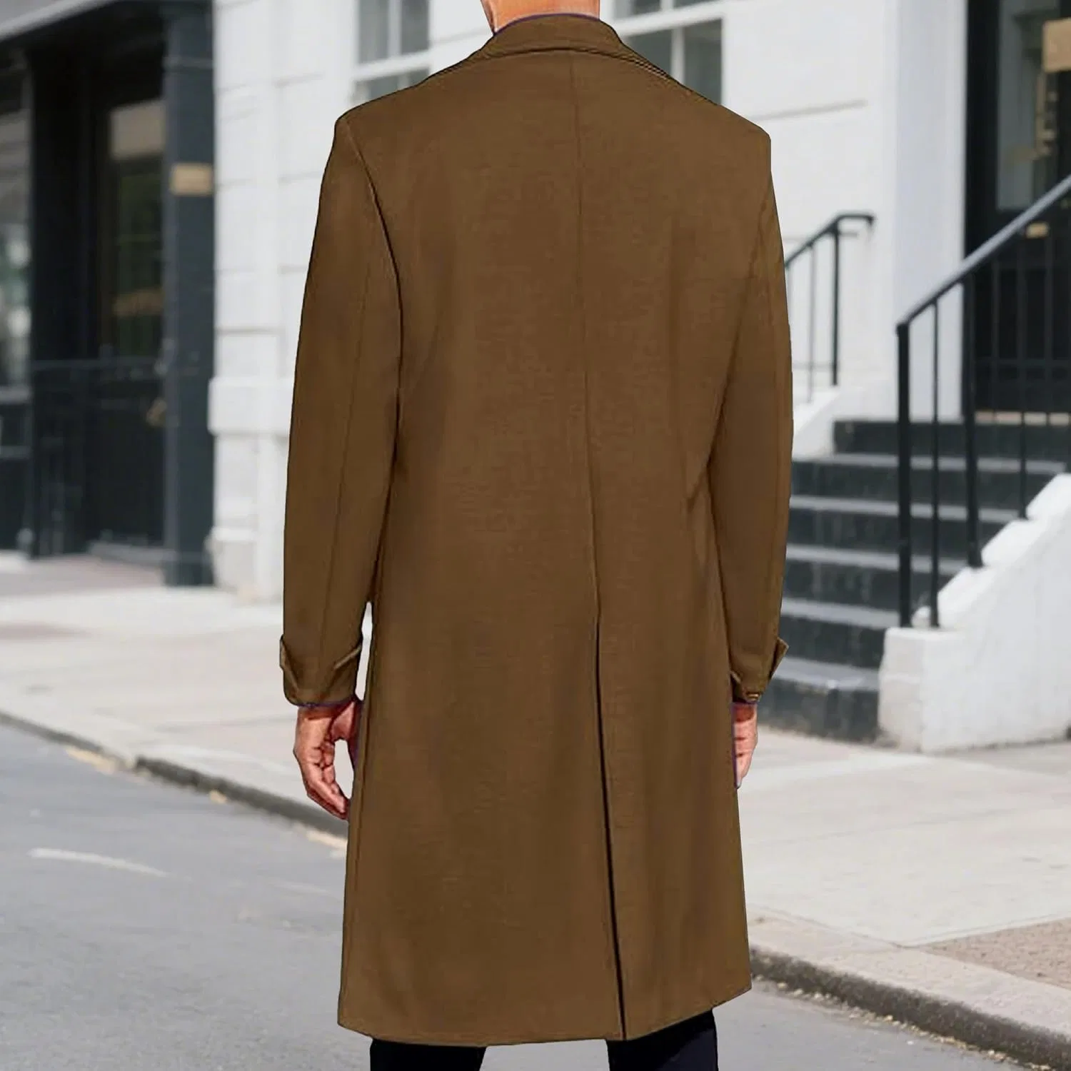 Мужское пальто с двубортной застежкой, модель Trench Coat, кофейный — фото 4
