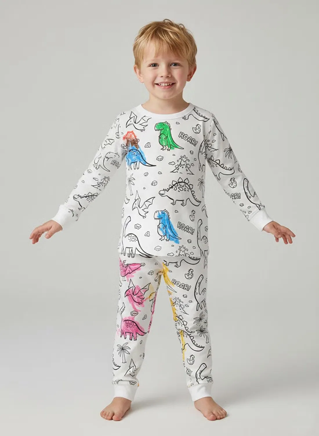 Комплект пижам хлопковый с раскраской Boys Color Your Own Babyqlo, белый — фото 2