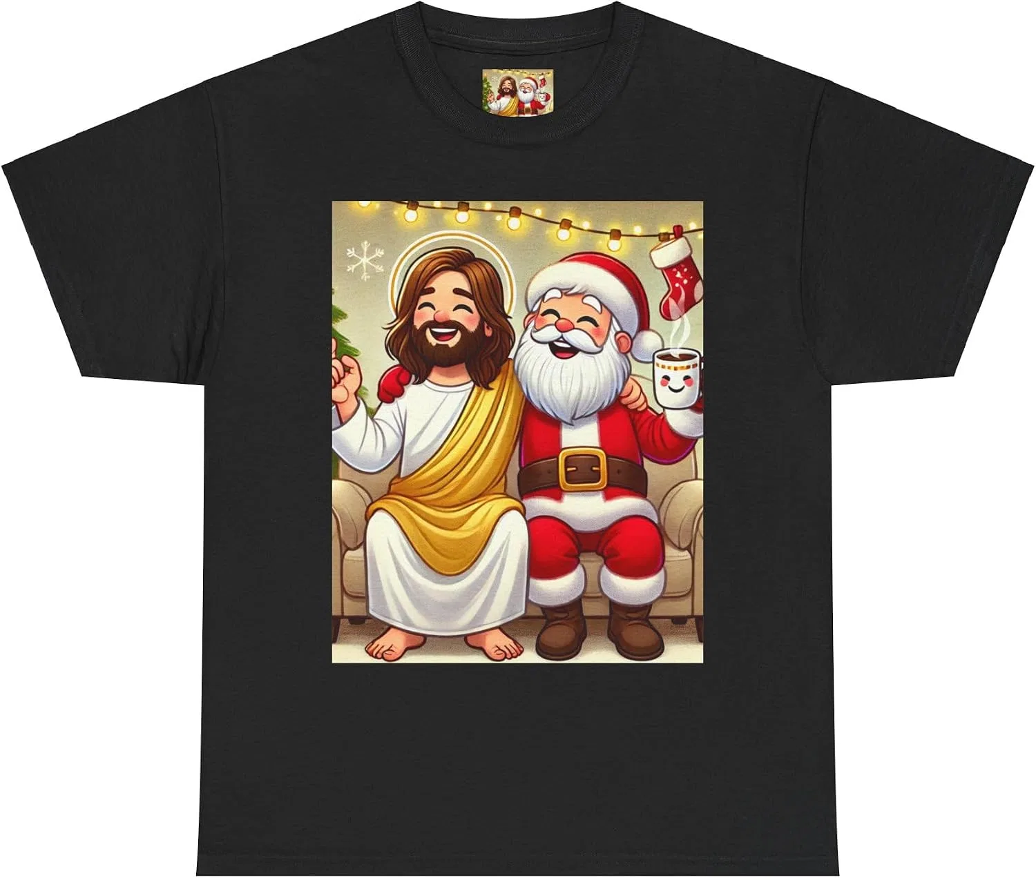 Женская футболка с принтом Funny Santa Jesus Hanging Out, чёрный