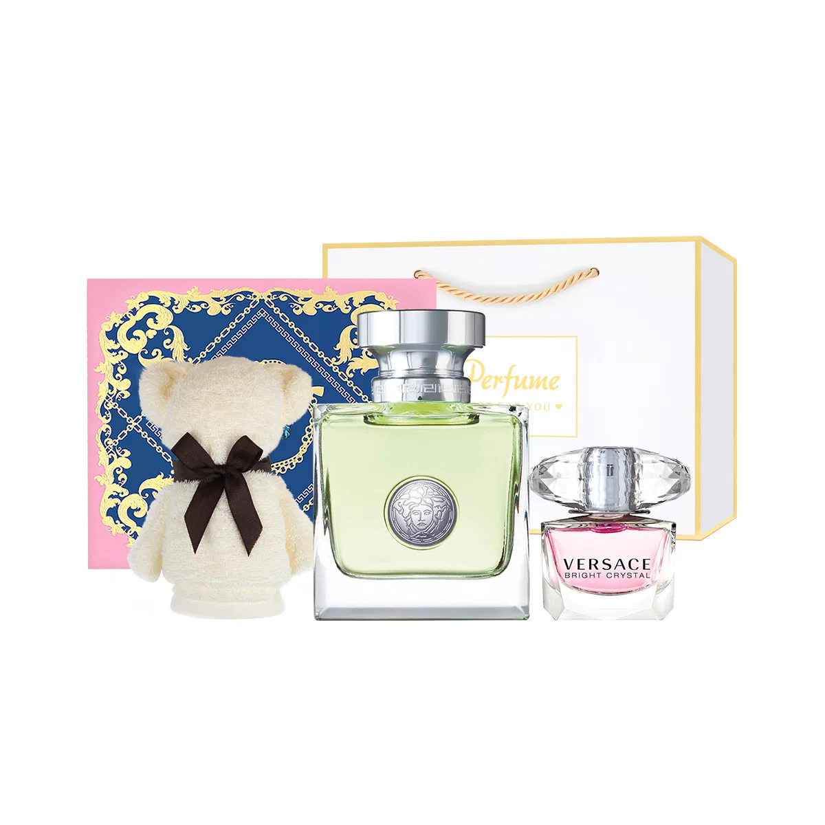Женский набор парфюма с кристаллом и медведем VERSACE Heartbeat, Crystal Diamond, 30 мл+5 мл, Black
