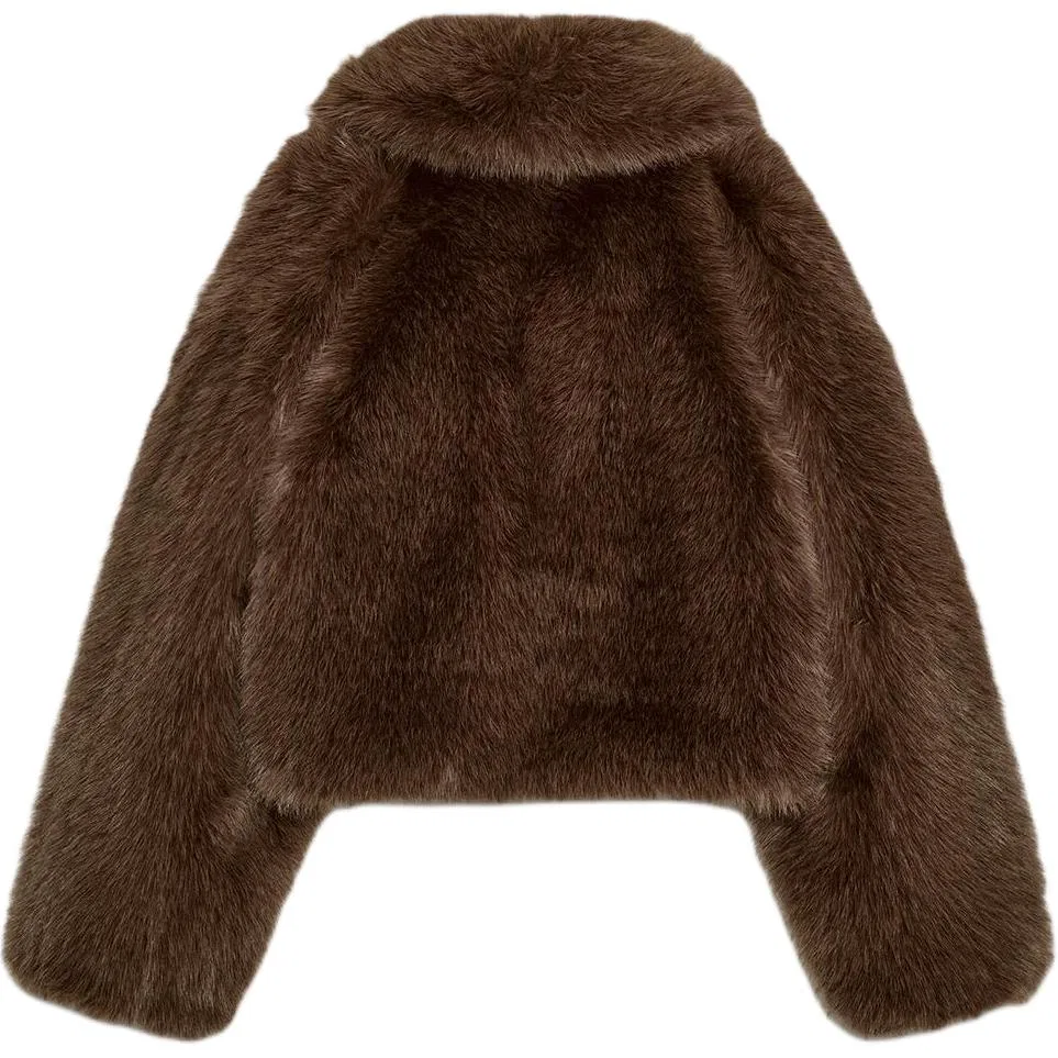 Женское вельветовое пальто с лацканами Brown ZARA, Коричневый — фото 3