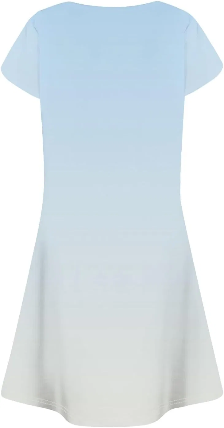 Женское летнее платье с цветочным принтом T-shirt Dress, 5-light Blue — фото 4