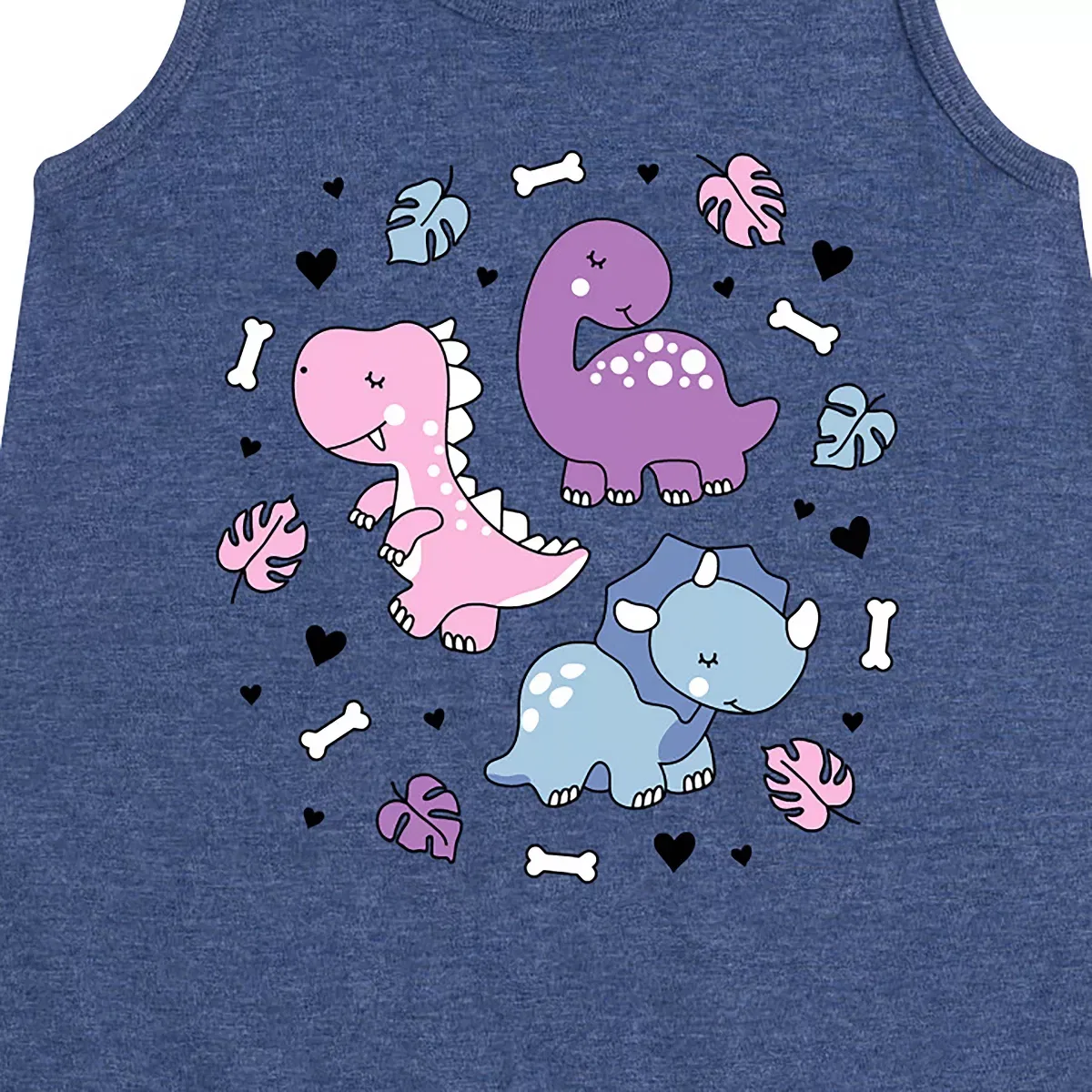 Детское платье-трапеция для девочек без рукавов с принтом Stacked Girly Dinos Instant Message, Heather Navy — фото 2