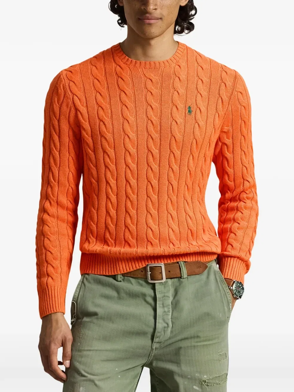 Свитер фактурной вязки с логотипом Pony Polo Ralph Lauren, оранжевый — фото 3