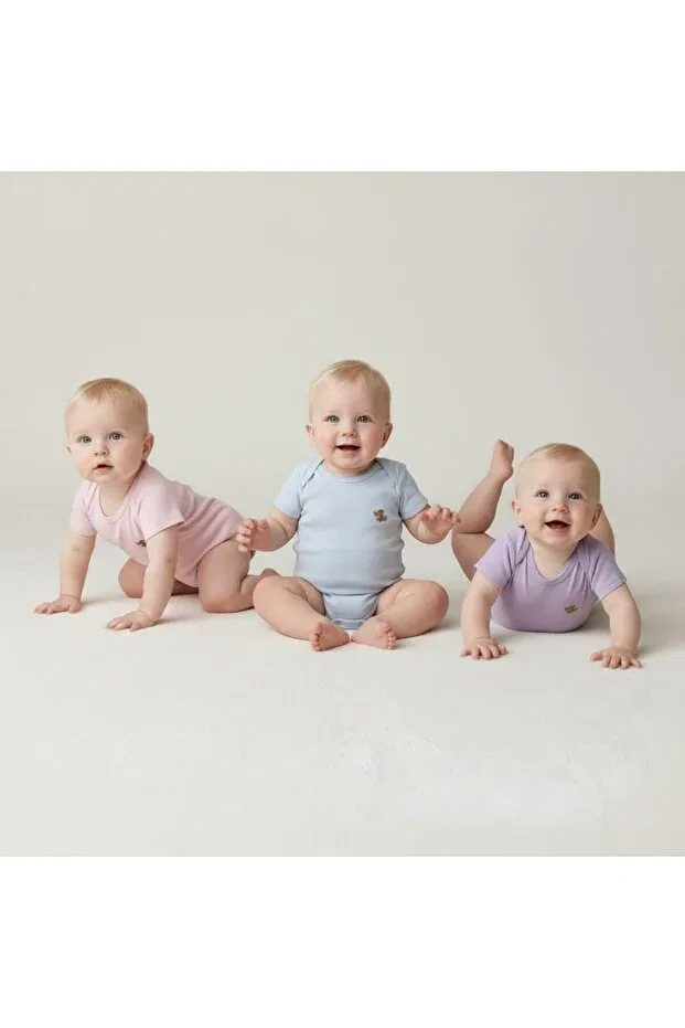 Детское боди-комбинезон хлопковый 3 предмета The Cotton Tail Bunny, Lilac-Blue-Powder Pink