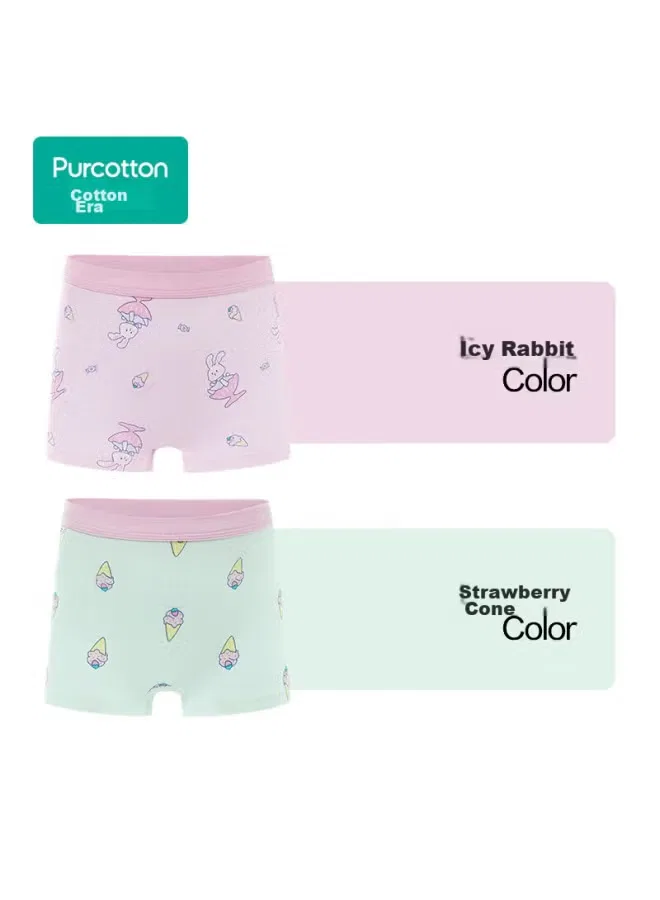 Трусы детские хлопковые комплект 2 шт Ice Drink Bunny + Strawberry Cone Purcotton, белый с принтом