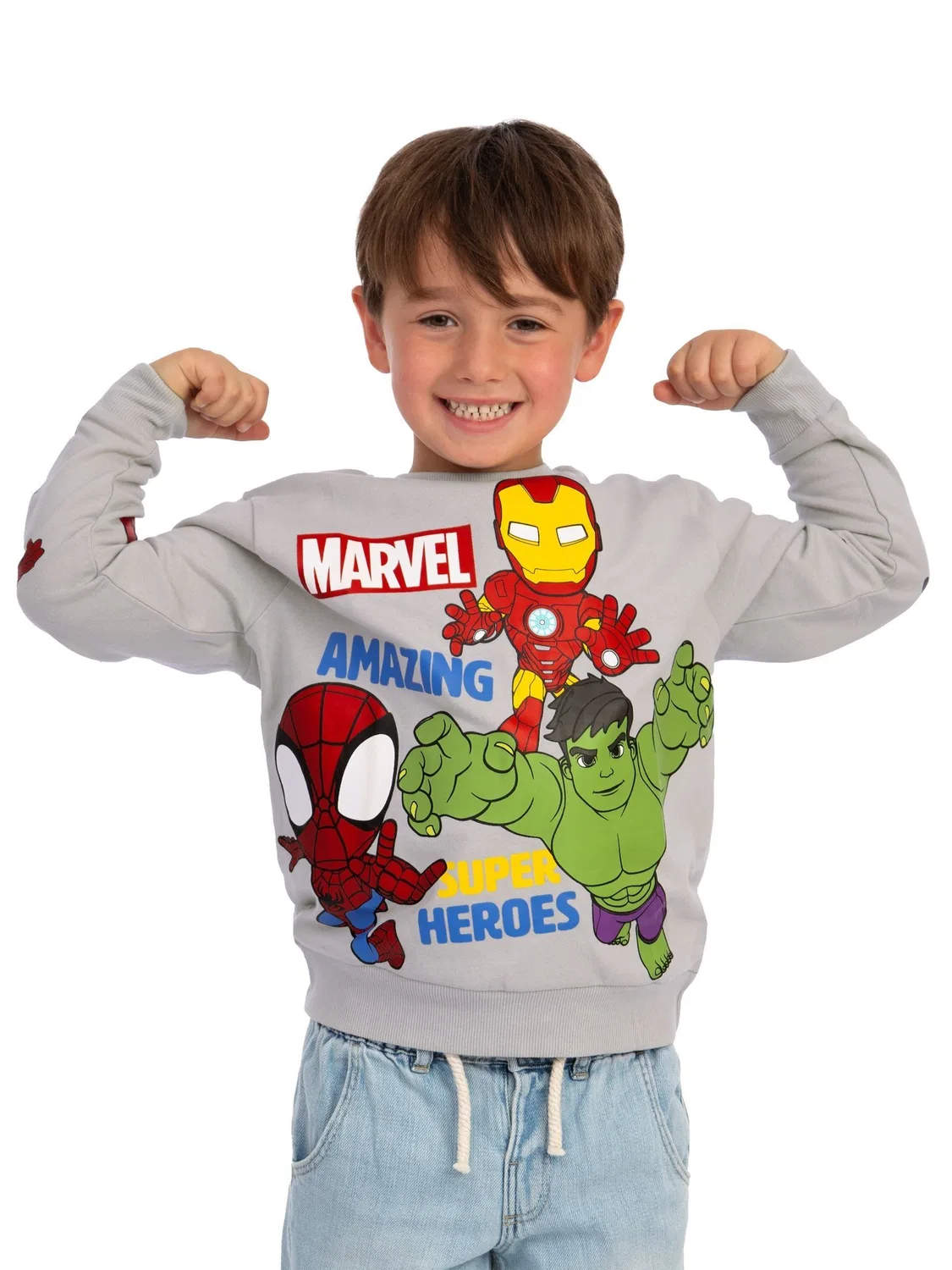 Свитшот с принтом Marvel Spidey And His Amazing Friends Character, серый