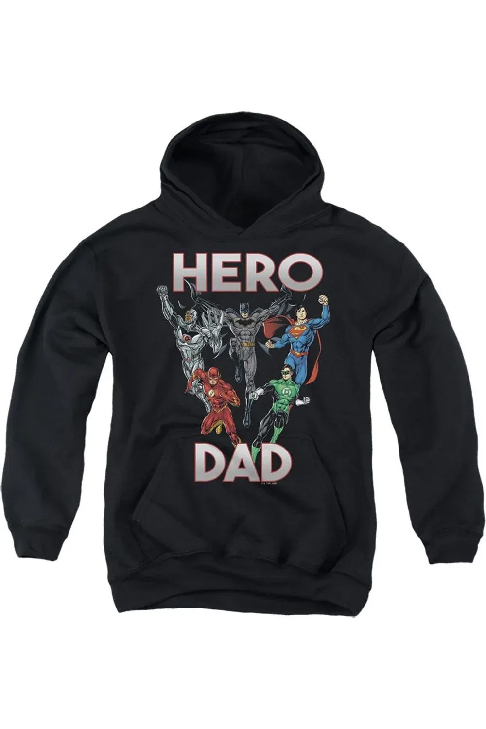 Детское худи для мальчиков с капюшоном с принтом Justice League Hero Dad Multi Gildan, черный
