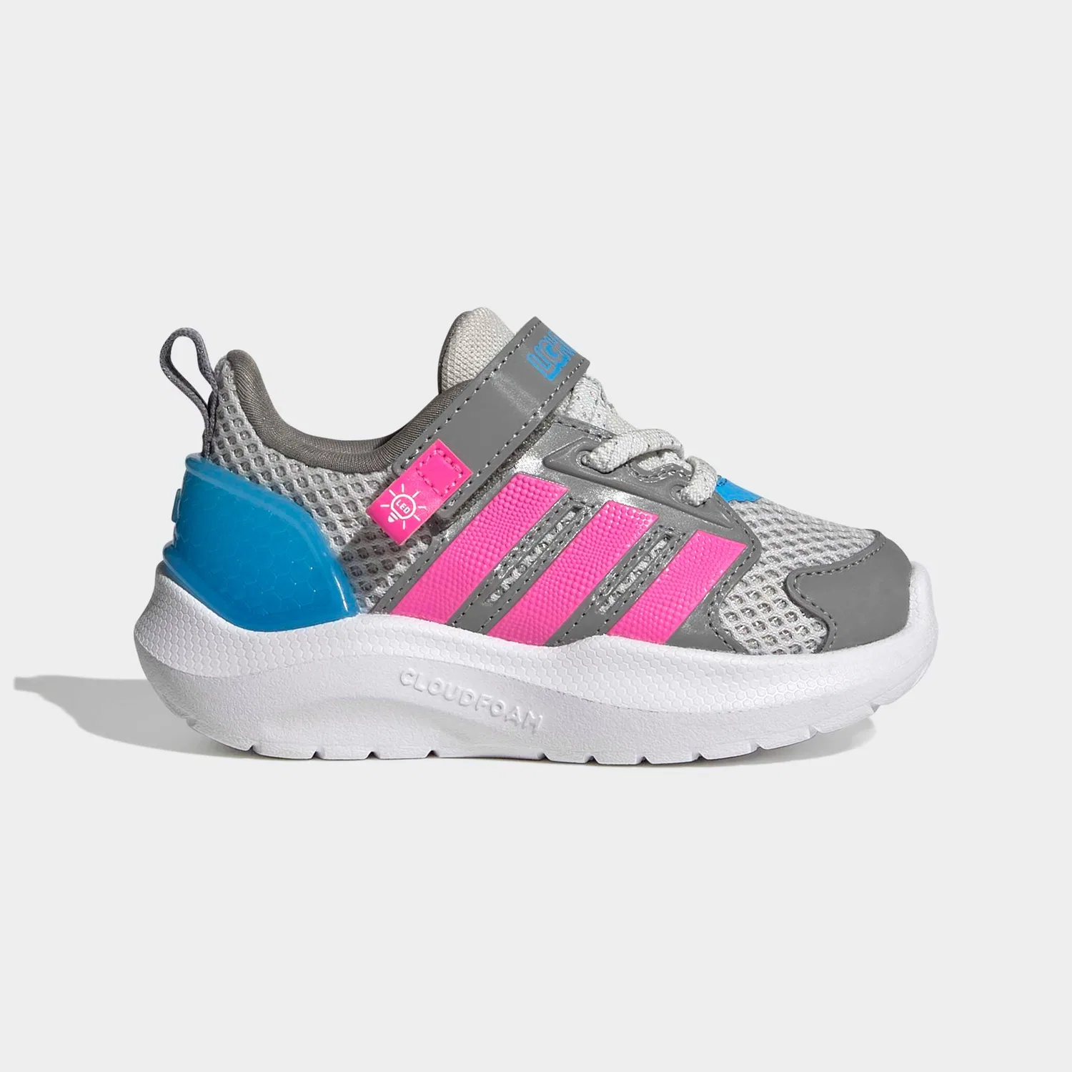 Детские кроссовки с LED-подсветкой Adidas Sportswear, Grey One/Lucid Pink/Lucid Aquamarine — фото 2