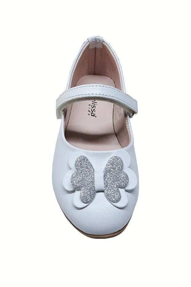 Детские балетки для девочек с принтом White Silver Butterfly Buckle Welissa, White — фото 2