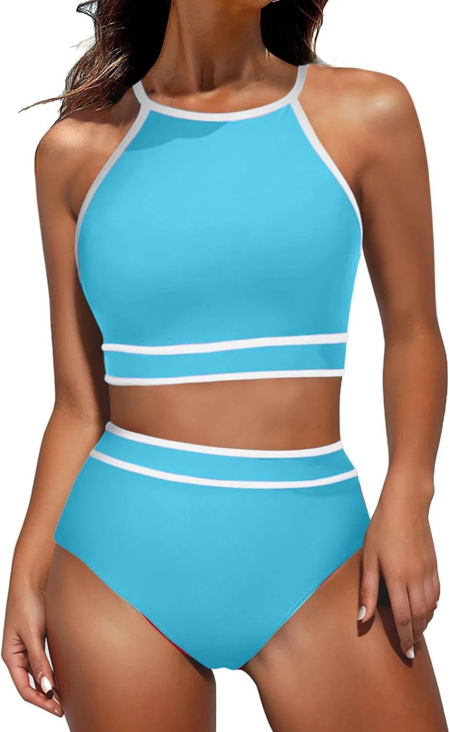Женский танкини-комплект с завышенной талией Color Block, Light Blue