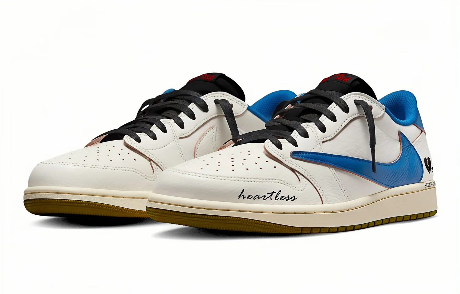 Travis Scott x Air 1 Lightning Satan модные устойчивые к истиранию низкие винтажные баскетбольные кроссовки Jordan, белый синий — фото 4
