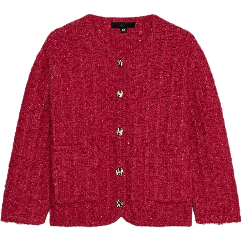 Женский красный кардиган с круглым вырезом ZARA