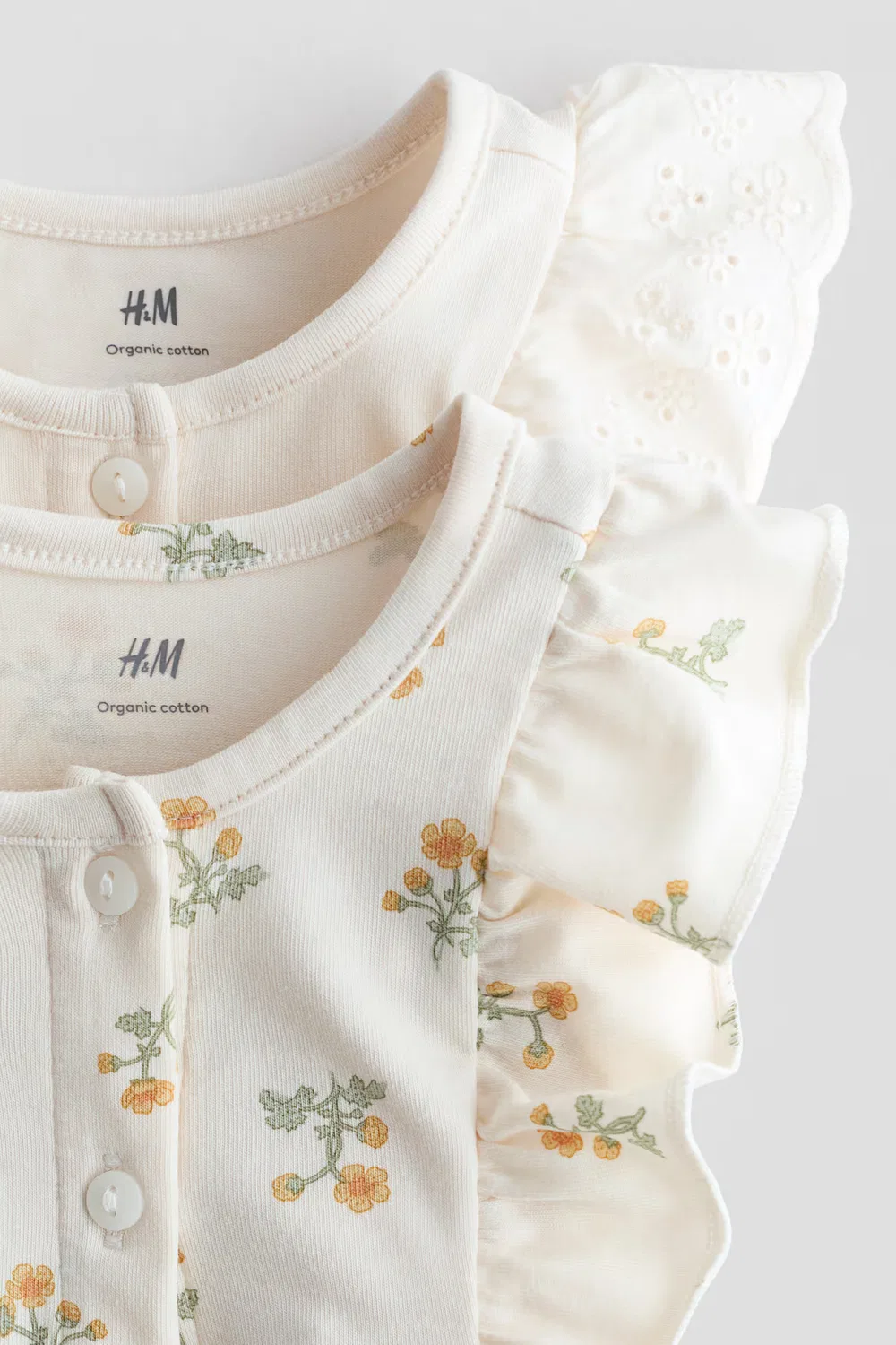 Комплект из двух комбинезонов с оборками H&M, Cremefarben/Geblümt — фото 2