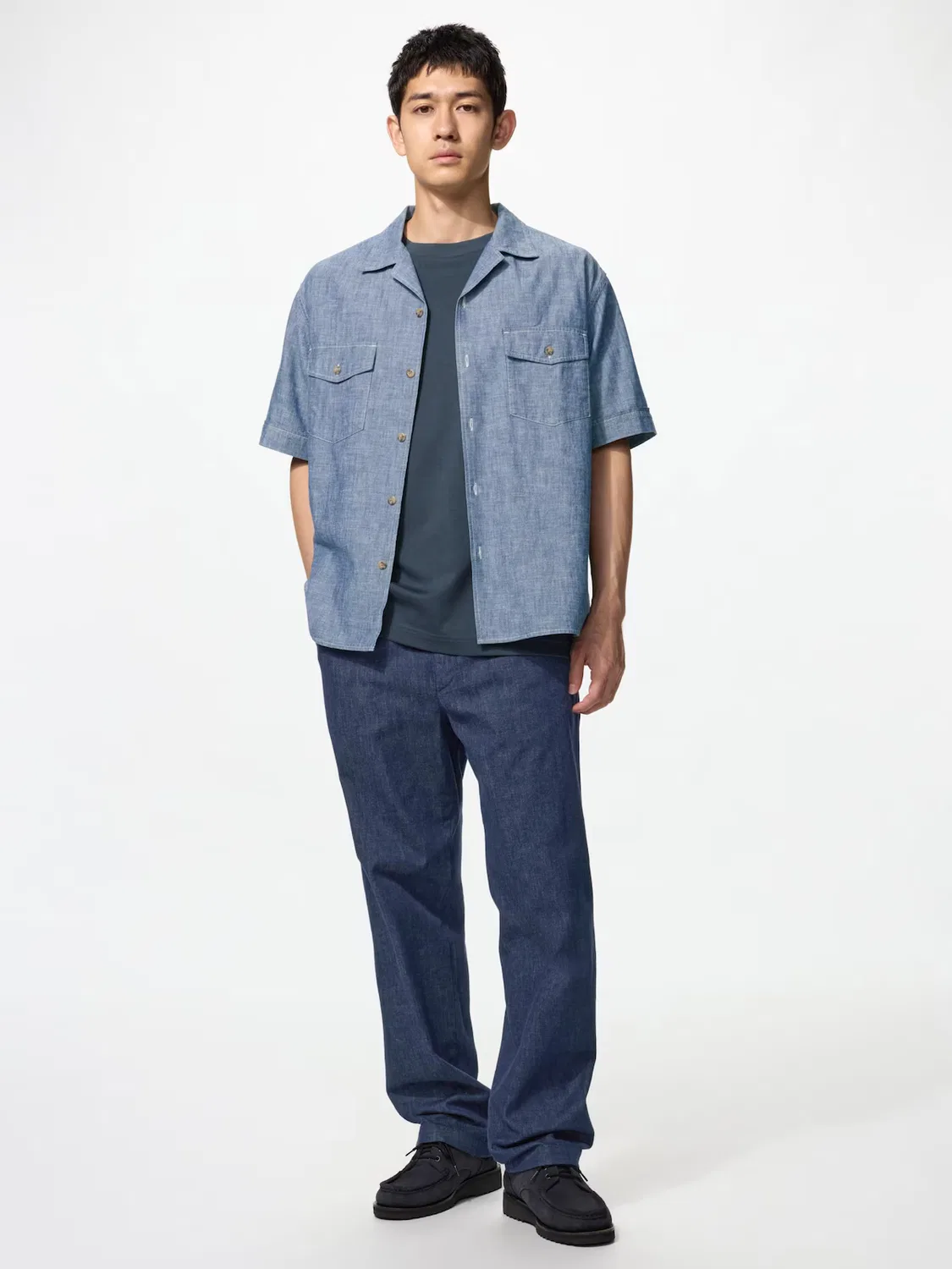 Брюки Uniqlo, эластичные джинсы, до щиколотки, темно-синий