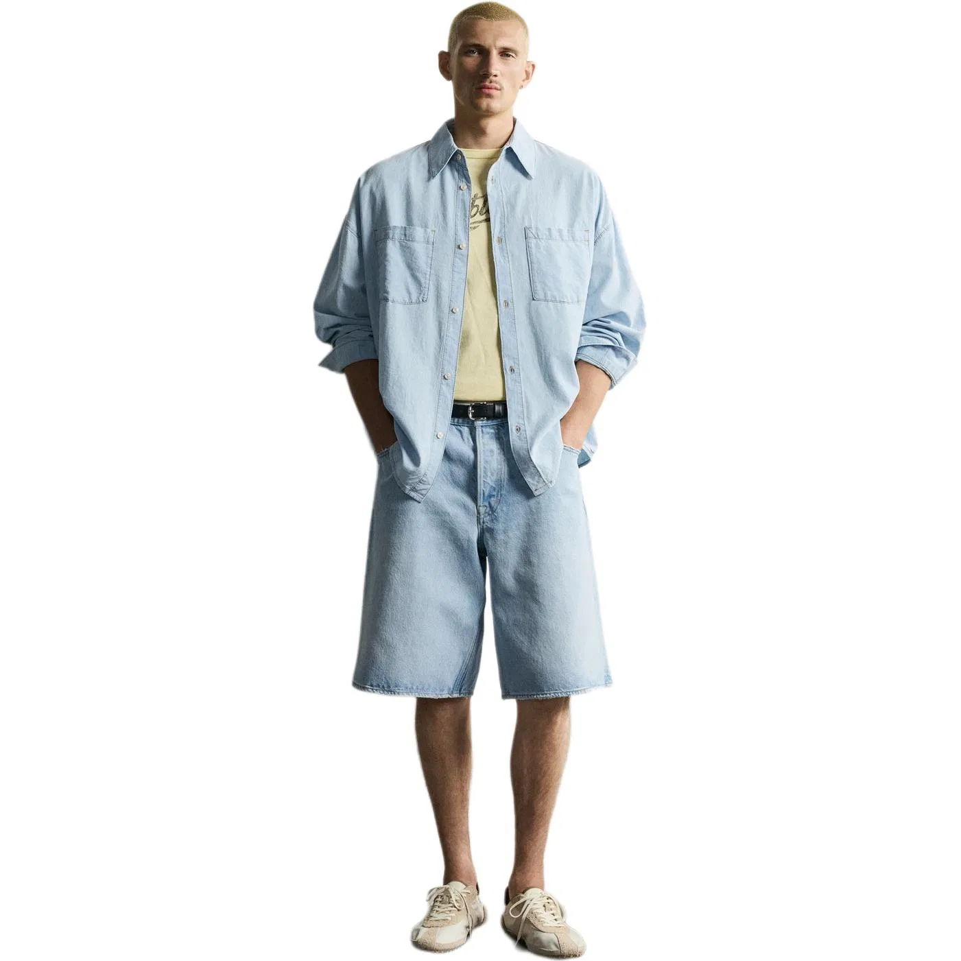 Мужская рубашка с воротником прямого кроя Light Blue ZARA, Light Blue — фото 4