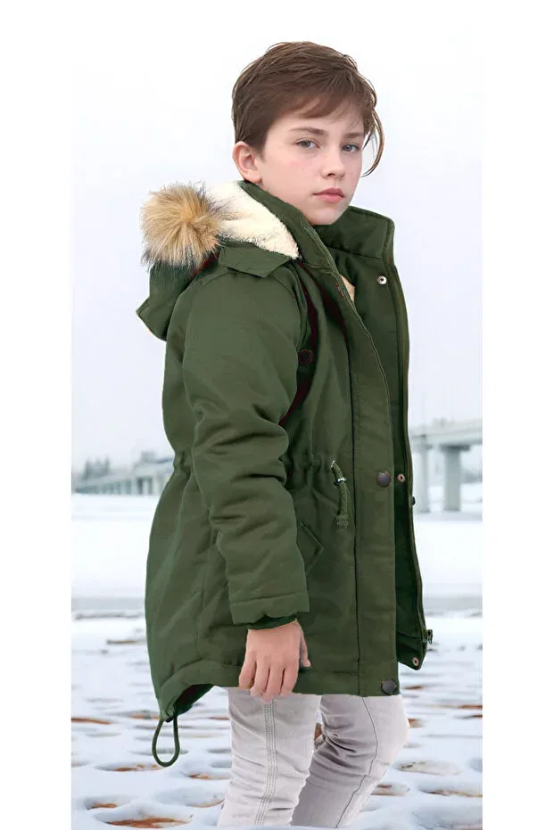 Детское зимнее пальто для мальчиков с капюшоном Pantulux, Khaki
