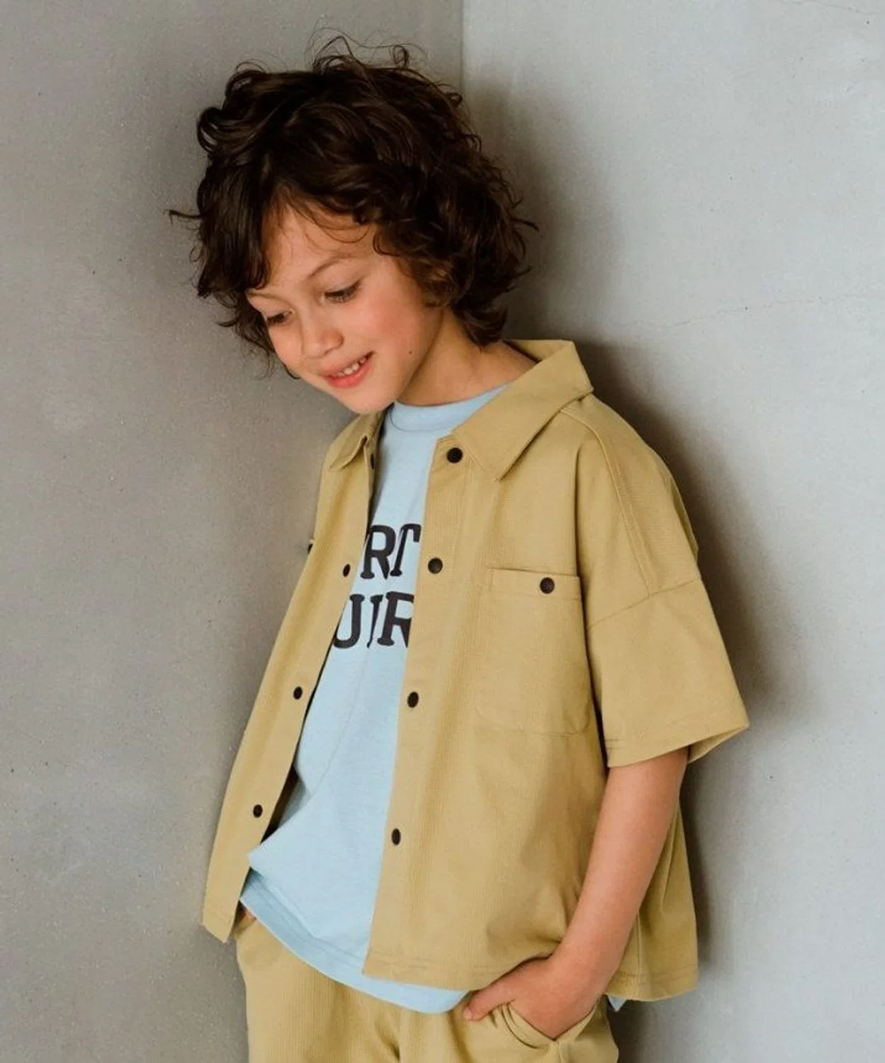 Детская рубашка с коротким рукавом из сетки Beige, branshes