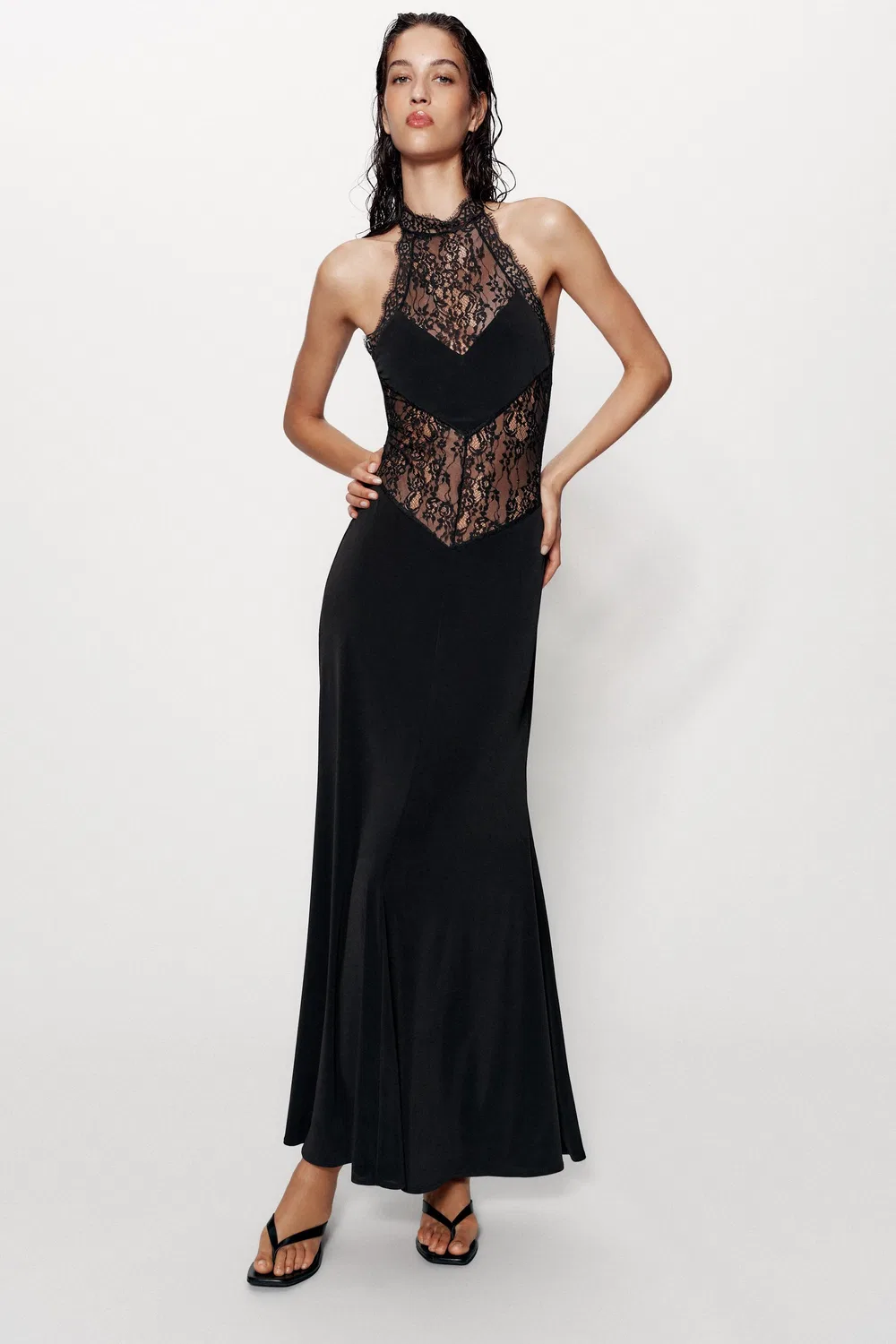 Кружевное платье-камизоль ZARA, Black