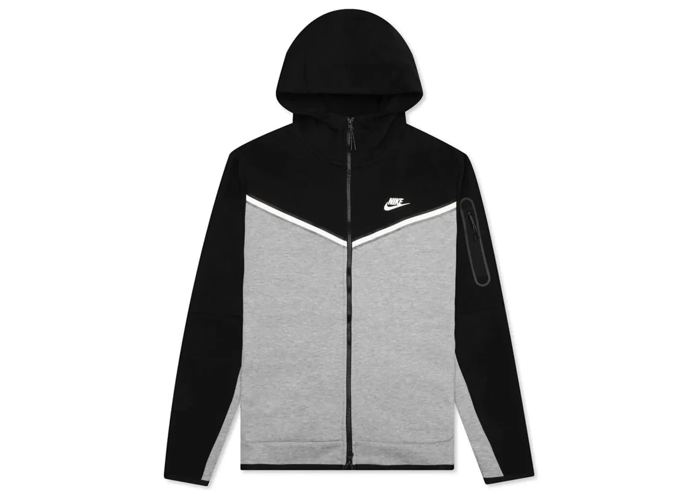 Мужская худи на молнии Nike Tech Fleece, Черный/Темно-Серый Меланж/Белый