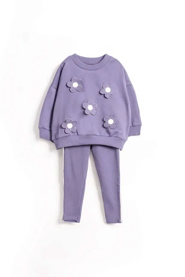 Детский комплект для девочек с цветочным принтом Pitababy, Purple — фото 2