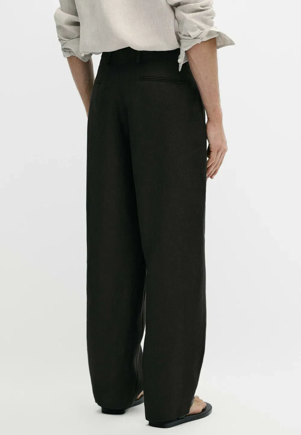 Брюки из 100% льна с вытачками Massimo Dutti, Black — фото 3