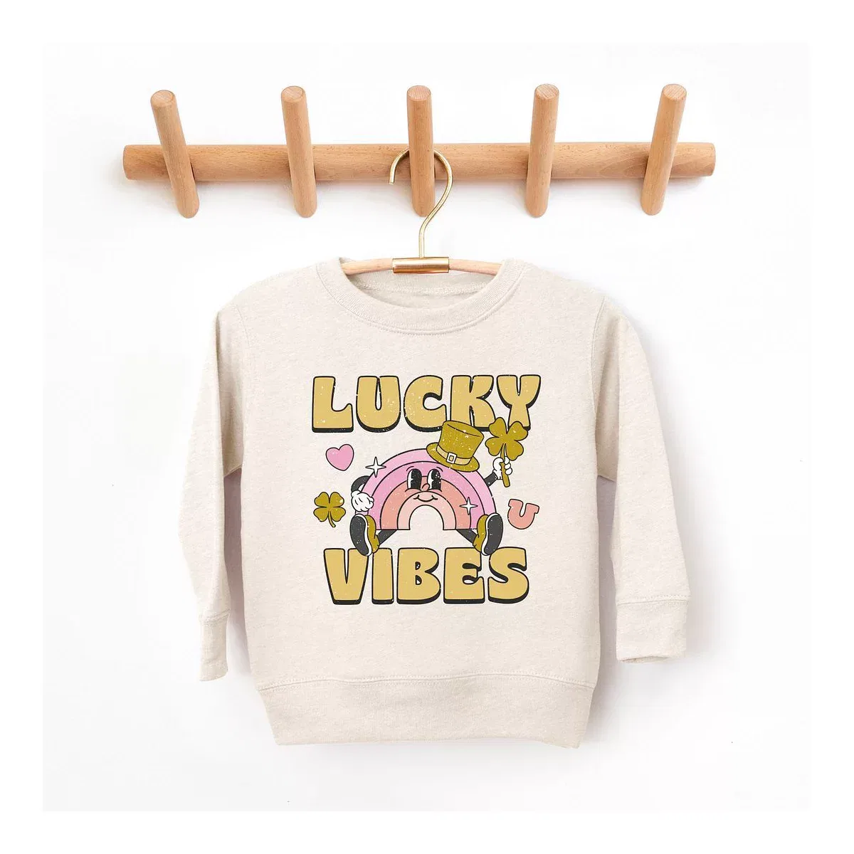 Детский свитшот для девочек с принтом Lucky Vibes Cartoon Rainbow The Juniper Shop, Natural
