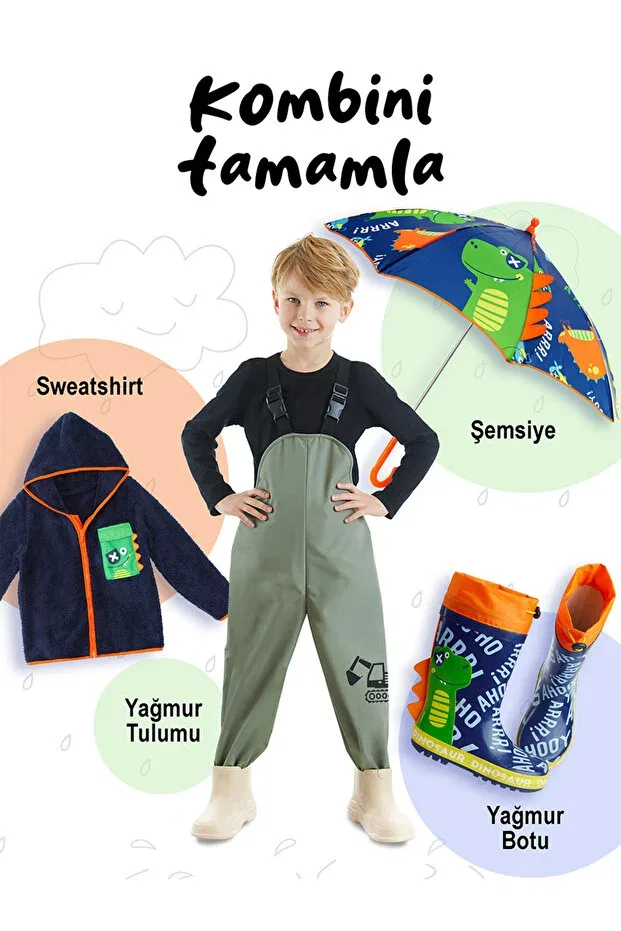 Детские резиновые сапоги для девочек с принтом Colorful Dinosaurs Denokids, Navy Blue — фото 2