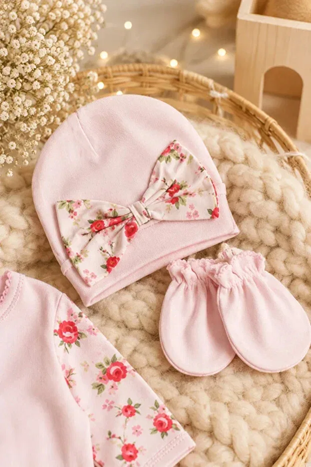 Детский комбинезон для девочек с цветочным принтом Tuğra Bebe, Pink — фото 4