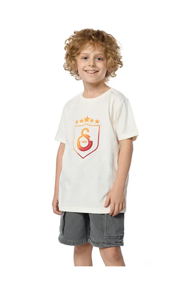 Детская футболка для мальчиков с принтом Galatasaray shield gradient 5 star children's t-shirt Gsstore, Ecru