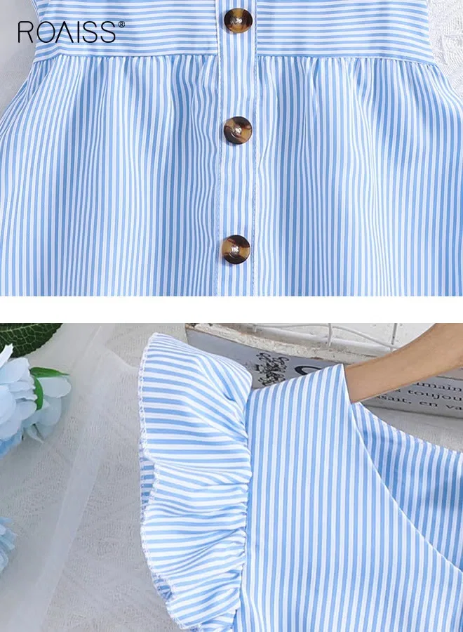 Платье-трапеция с воланами и полосками, модель Flutter Sleeve Striped, Roaiss, тип1 — фото 4