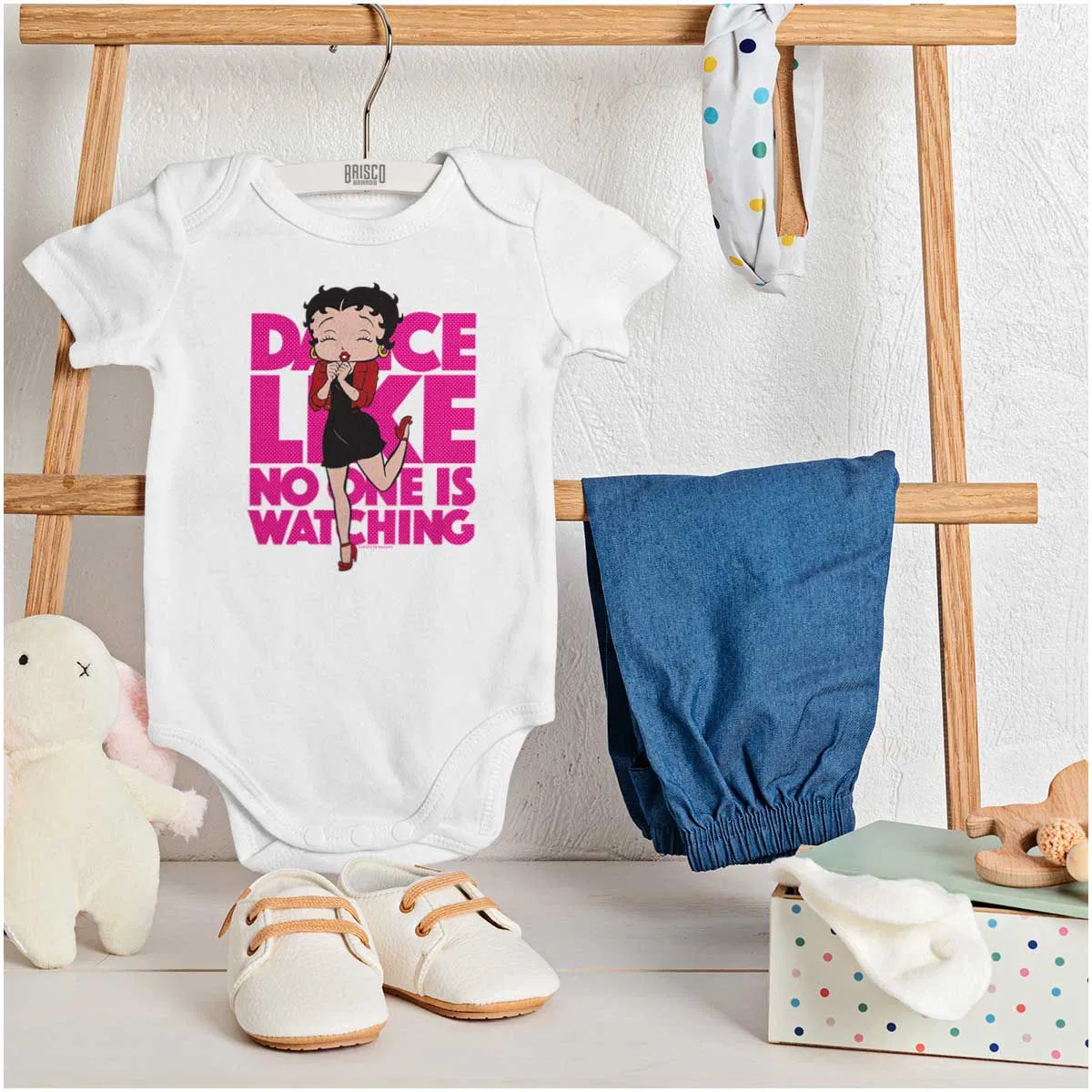 Детское боди для девочек хлопковое Betty Boop Dance Like Noone Watching Brisco Brands, White — фото 3
