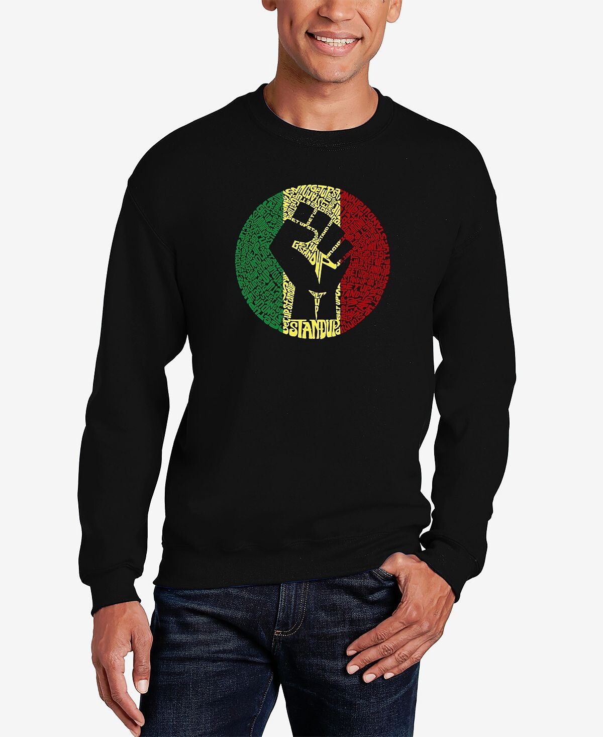 

Мужская толстовка с круглым вырезом и надписью word art get up stand up LA Pop Art, черный