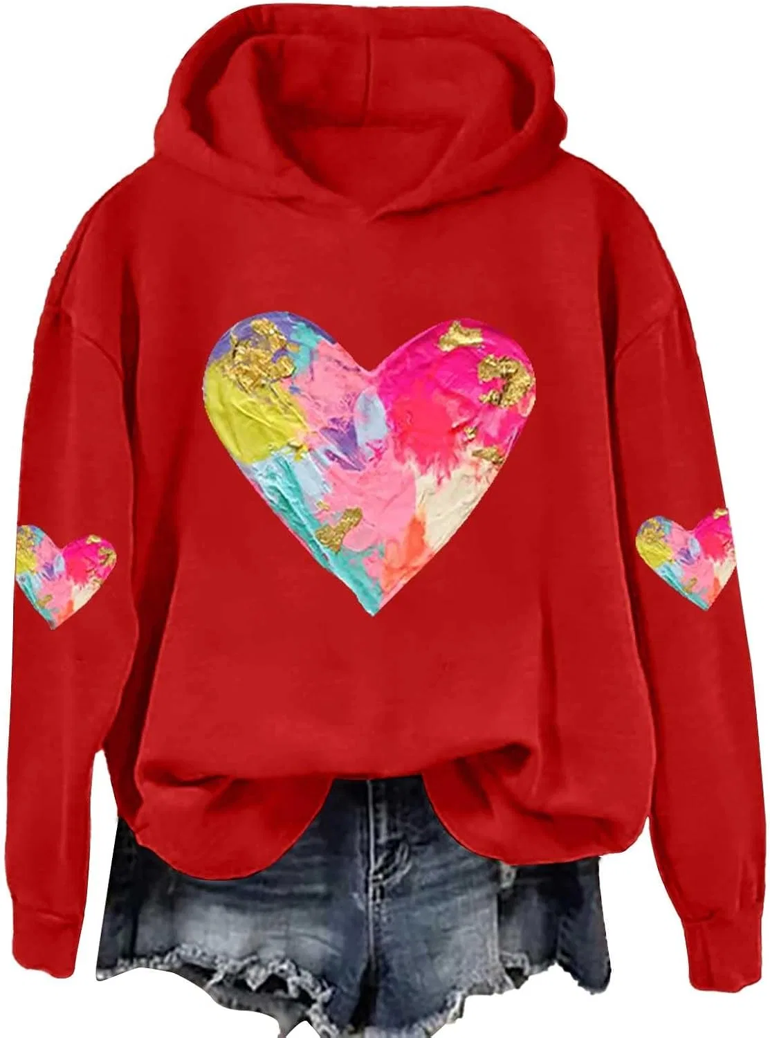 Женское худи с принтом Tie Dye Heart, красный