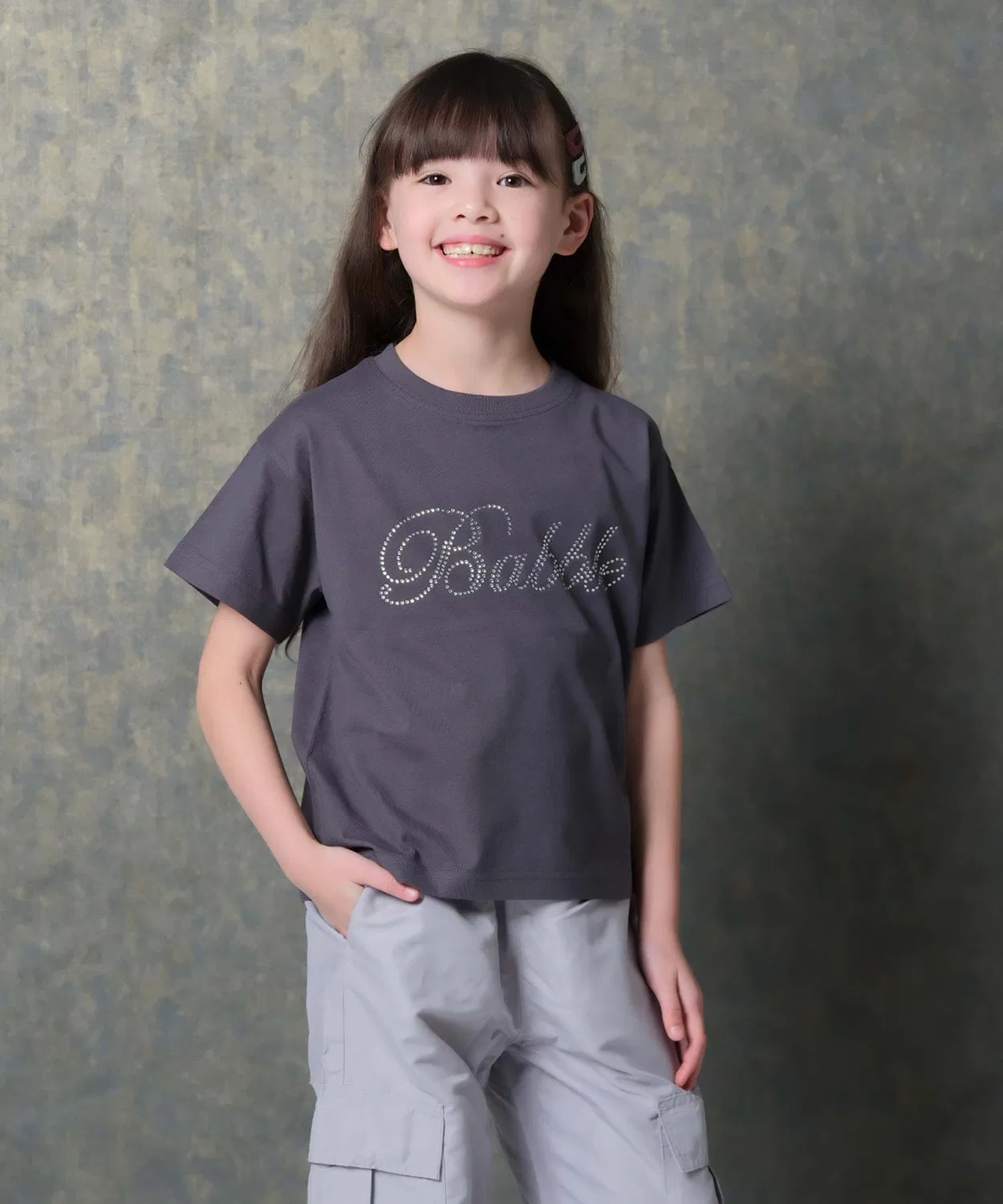 Детская футболка с принтом из страз, короткая THE CASUAL, Charcoal