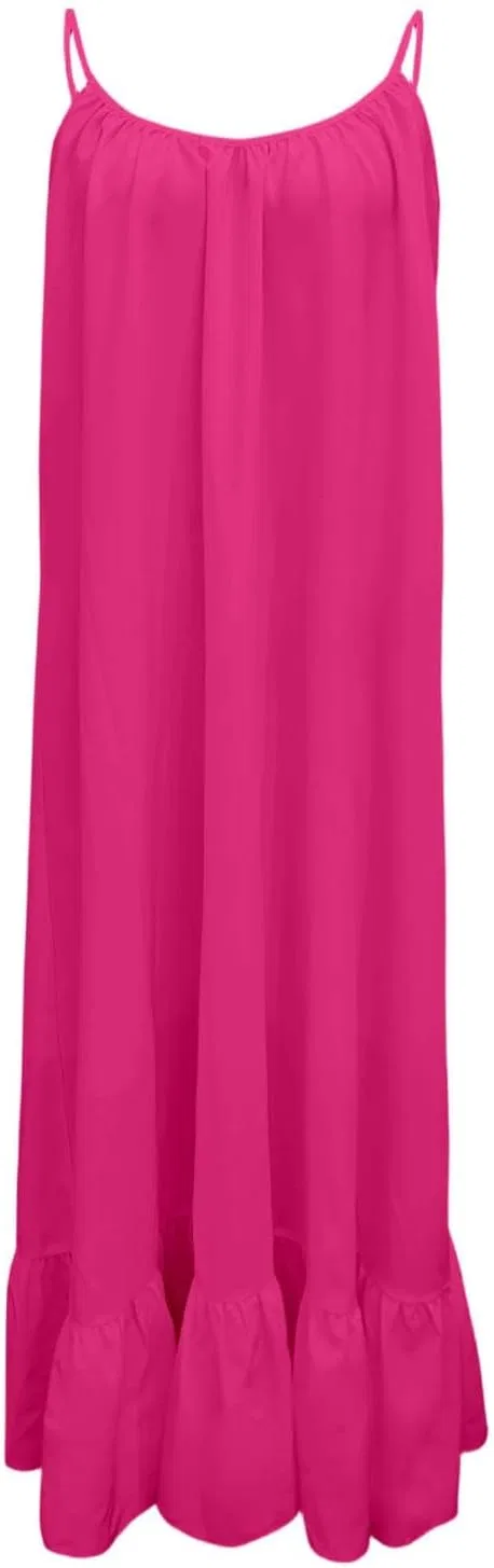 Женское летнее свободное макси-платье без бретелек без спинки, Hot Pink — фото 4