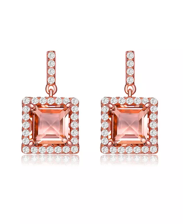 

Серьги из 18-каратного розового золота с квадратными кубическими цирконами цвета шампанского Genevive, rose