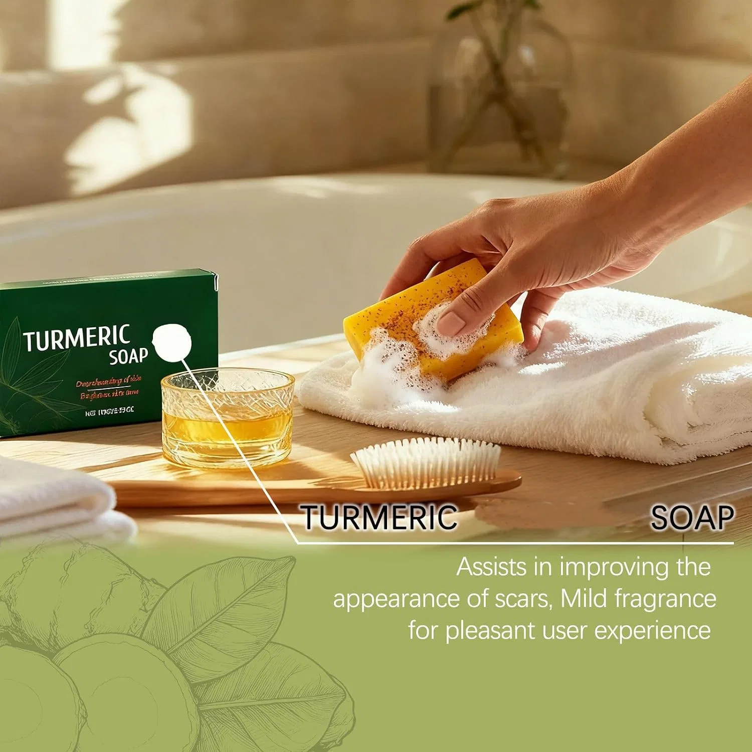 Твердое мыло для лица и тела Turmeric Brightening, Raevior, 3 шт, 100 г — фото 4