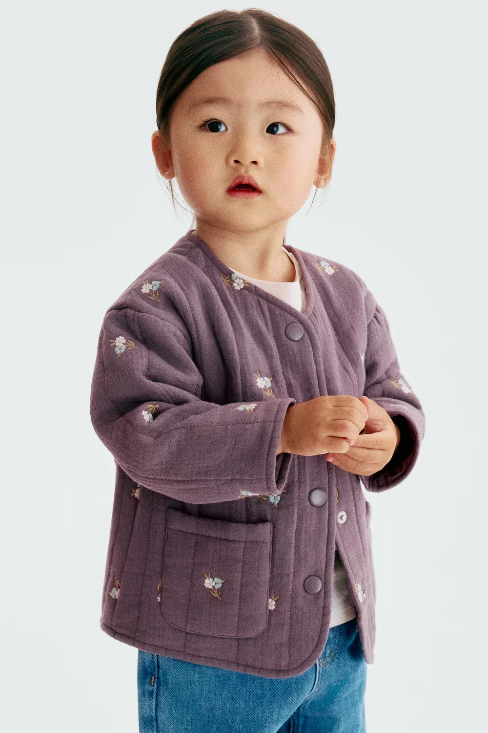 Куртка с вышивкой H&M, Lila/Geblümt