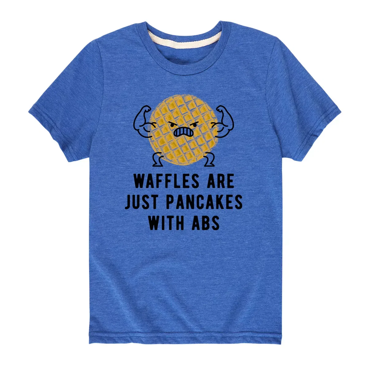 Детская футболка с принтом Waffles Are Just Pancakes With Abs Instant Message, Royal Blue