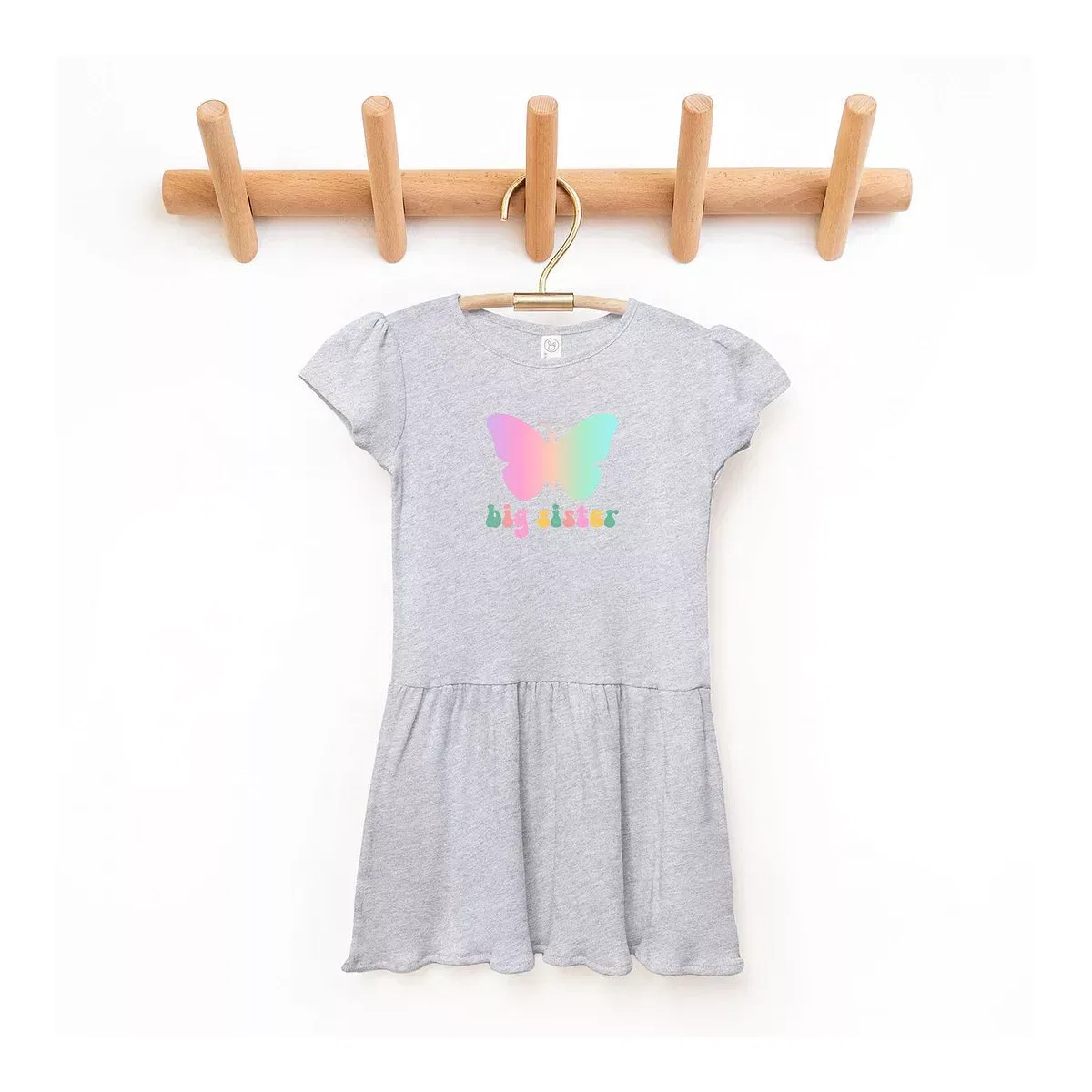 Детское платье для девочек с коротким рукавом Big Sister Butterfly The Juniper Shop, Heather Grey