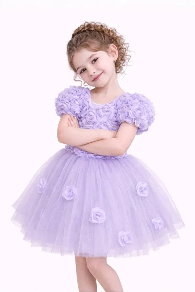 Детское платье для девочек с этническим принтом Rose-Detail girls' tutu dress Perinin Dolabı, Lila