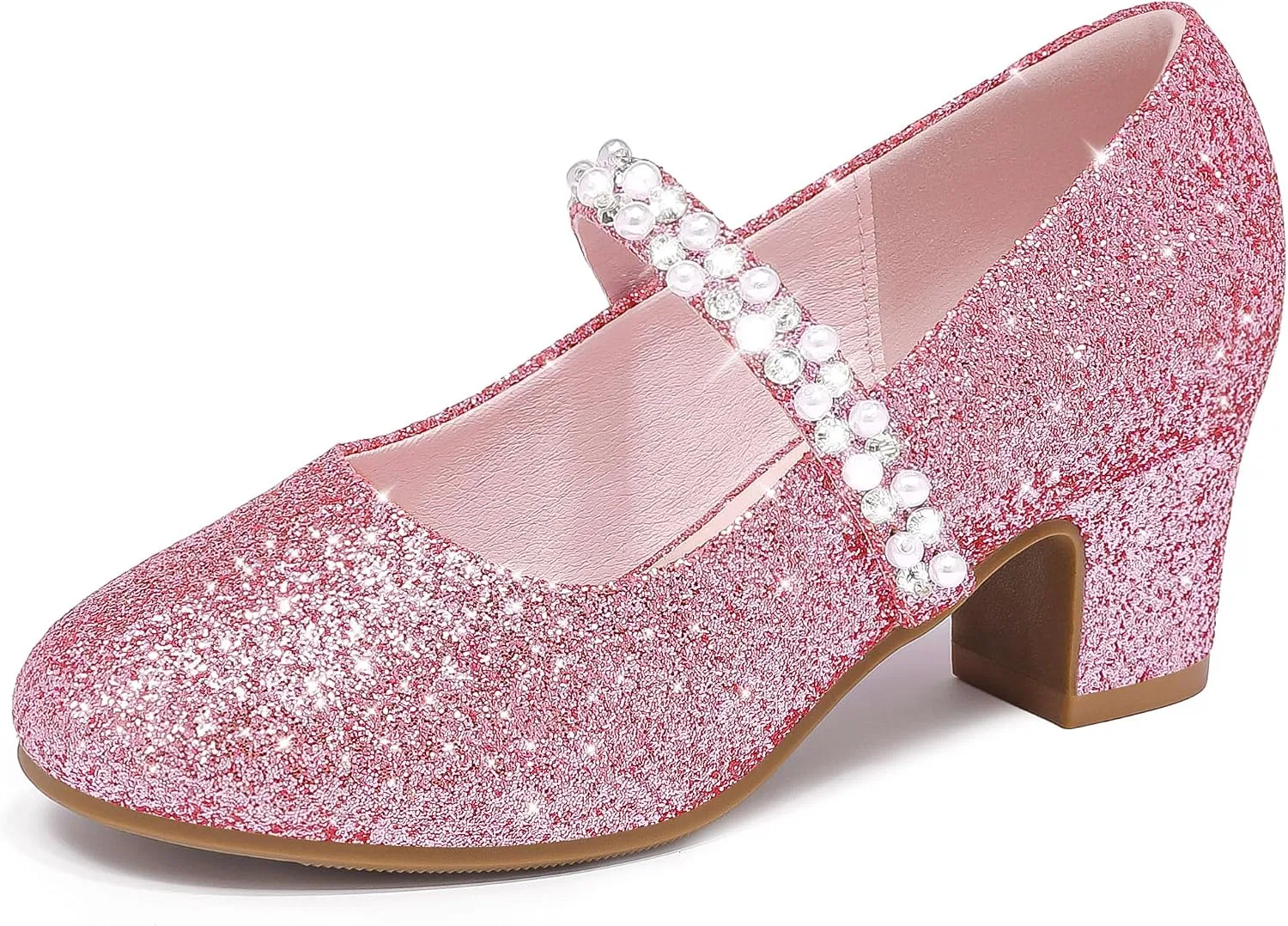 Детские туфли для девочек с жемчугом и стразами Mary Jane LAURMOSA, Pink Shimmer