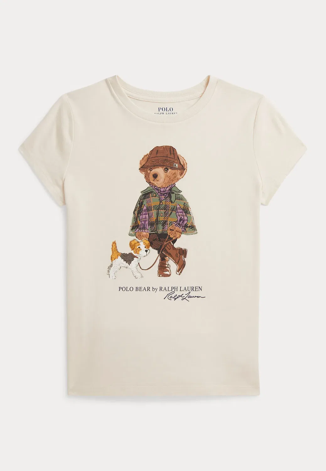 Футболка-Поло из хлопкового трикотажа с принтом "медведь" (размер 7-14 лет) Polo Ralph Lauren, Estate Cream
