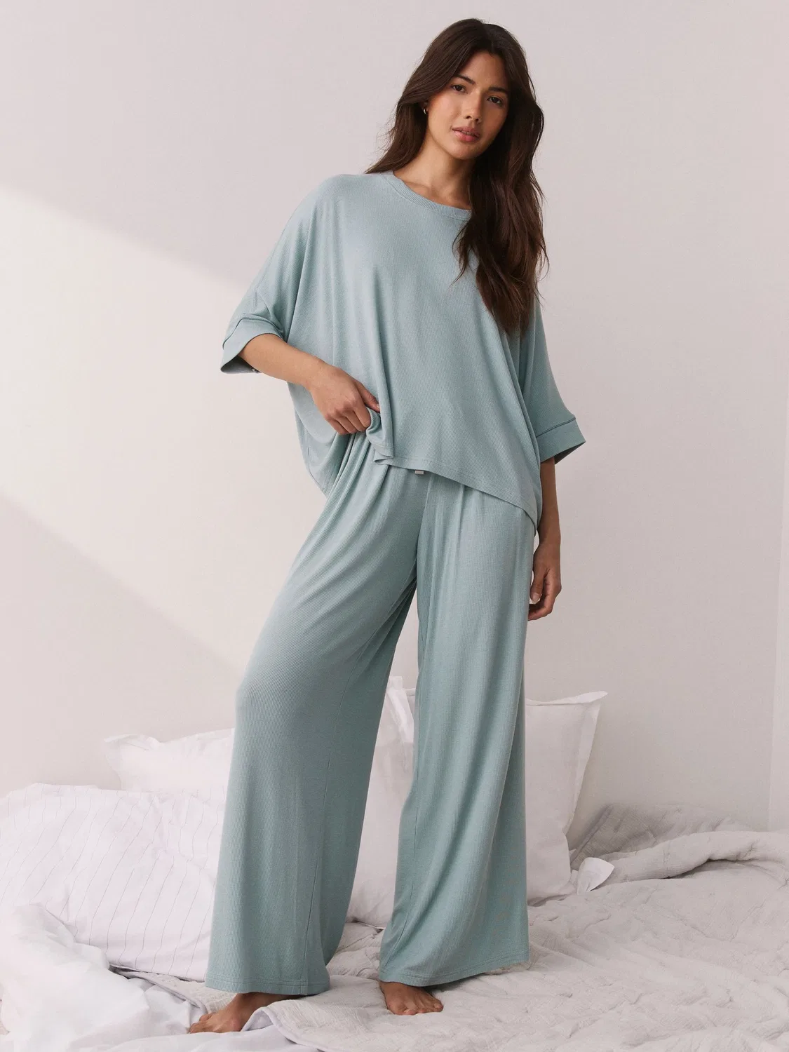 Пижама с коротким рукавом, ребристая, Pale Blue Next